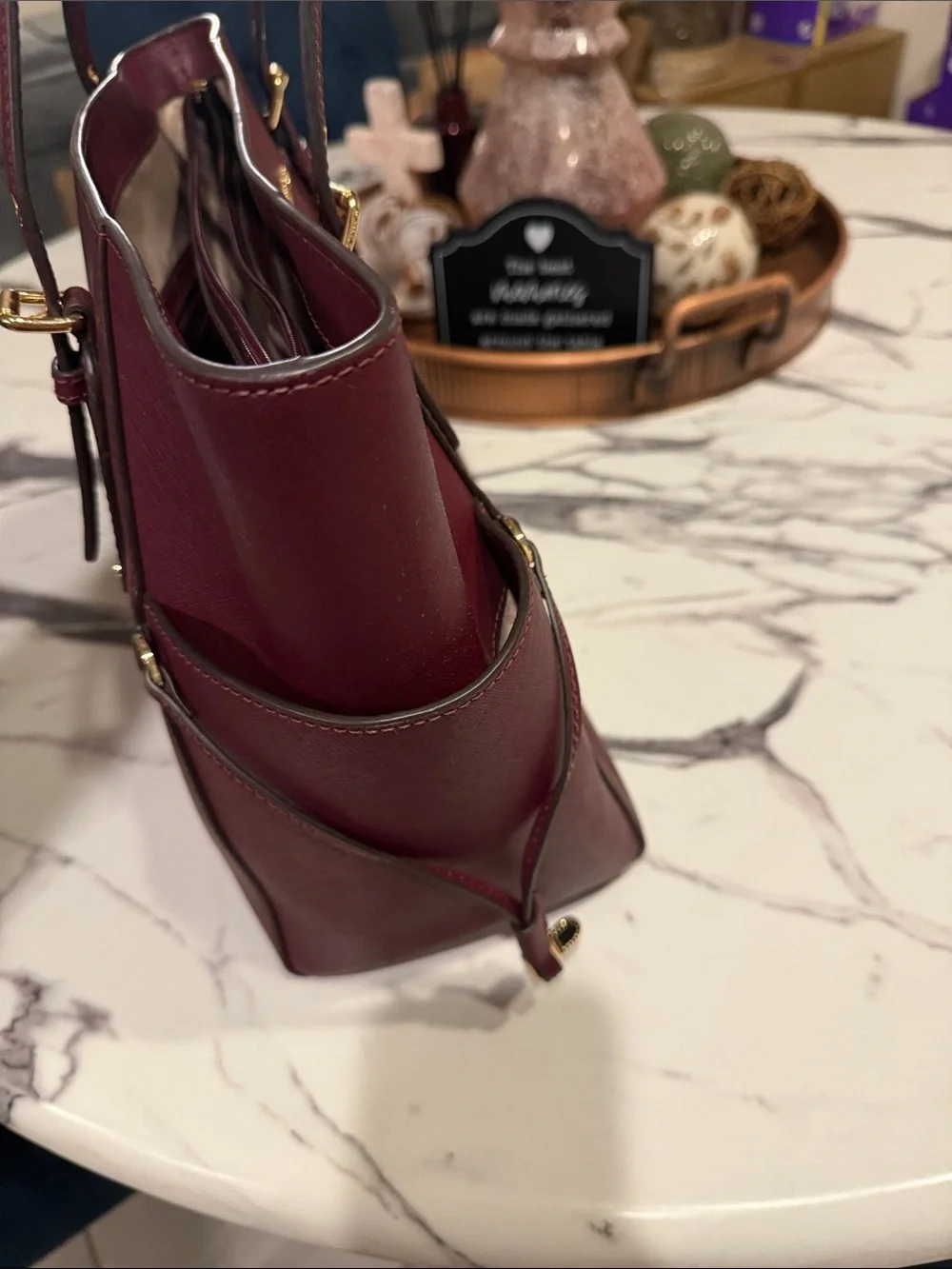 Michael Kors Burgundy Saffiano Leather Tote with Gold Hardware